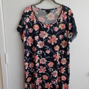 Tahari Nightgown - Black Floral Flower - Large - Short Sleeve (469)